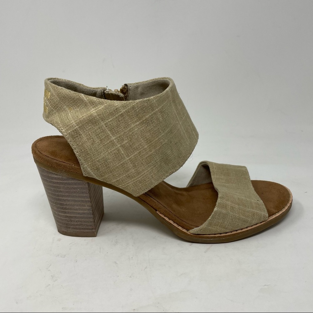 New Toms Majorca Dress Sandals Shoes Champagne Metallic Foil Woven Size 8.5